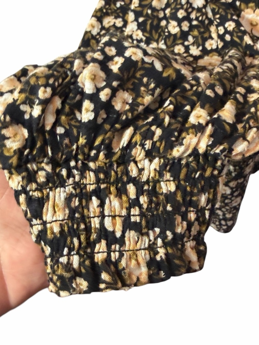 Old Navy Black Floral V Neck Cottage Core Puff Long Sleeve Lightweight - Picture 4 of 8